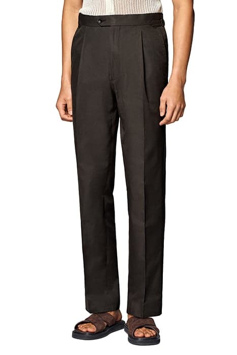 DARK BROWN WIDE LEG STRAIGHT TROUSERS by Suitsupply