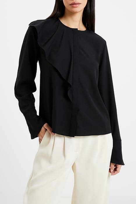 CREPE LIGHT ASYMM FRILL SHIRT BLACK by French Connection