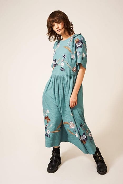 PIPPA EMBROIDERED MIDI DRESS TEAL MULTI by White Stuff