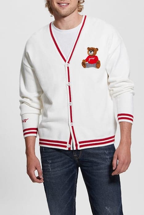 LS LIAM BEAR PATCH CARDIGAN SALT WHITE by GUESS ECO