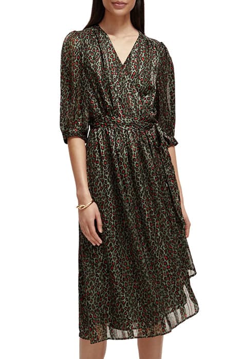 ASYMMETRIC WRAP DRESS CREATURES OF THE NIGHT FIELD GREEN by Scotch & Soda