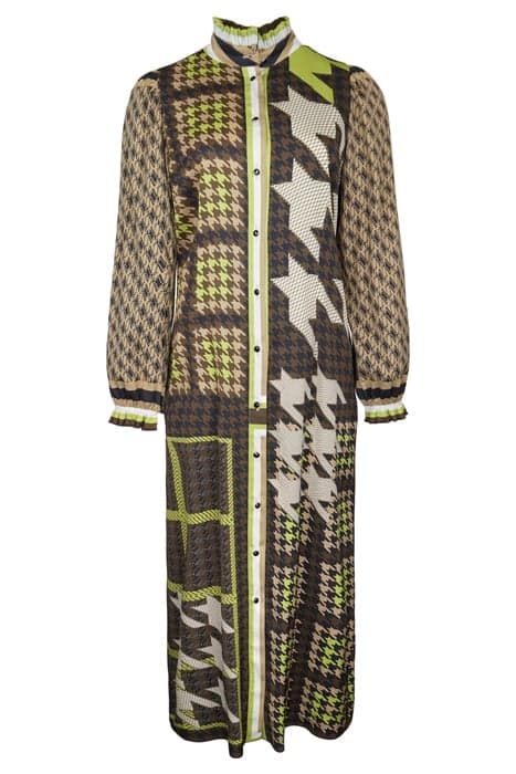 DRESS MAINZ BROWN LIME PIED DE POULE by Mucho Gusto