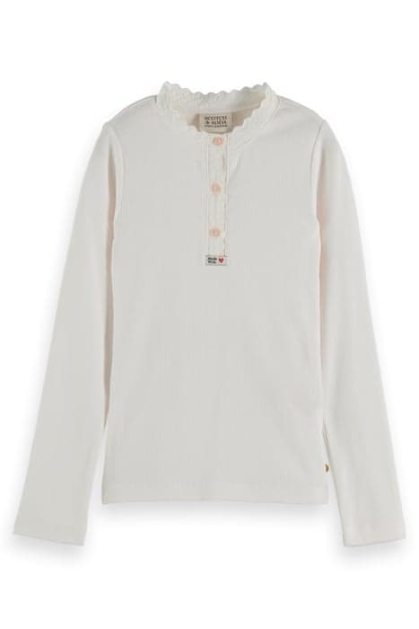 GIRLS LONG-SLEEVED WAVE PLACKET DETAIL T-SHIRT OFF WHITE by Scotch & Soda