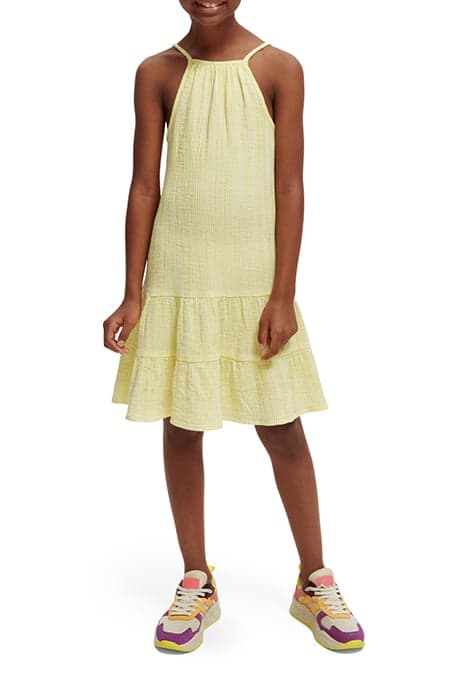 GIRLS CRINKLE COTTON A-LINE DRESS YELLOW WHITE STRIPE by Scotch & Soda