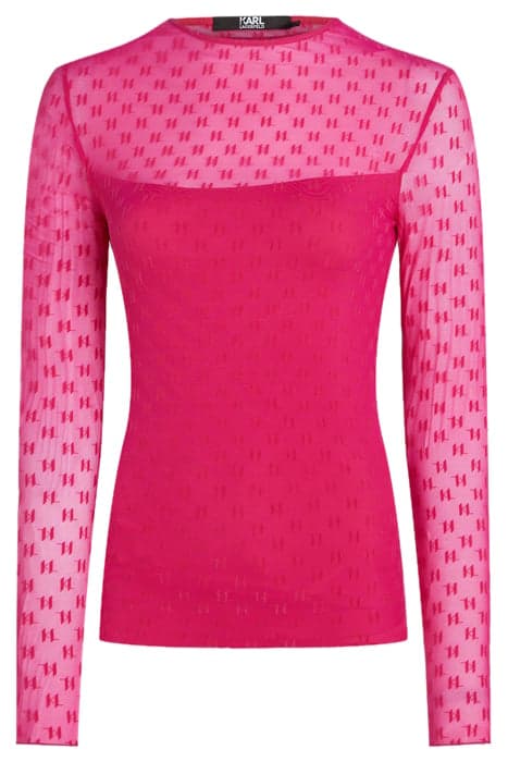 KL MESH LSLV TOP HOT PINK by KARL LAGERFELD