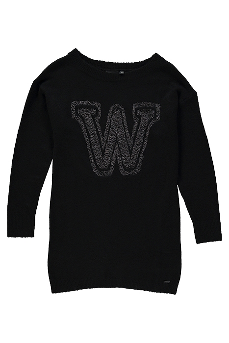 GIRLS’ BLACK KNIT SWEATER-DRESS WITH LUREX LETTER BLACK 1