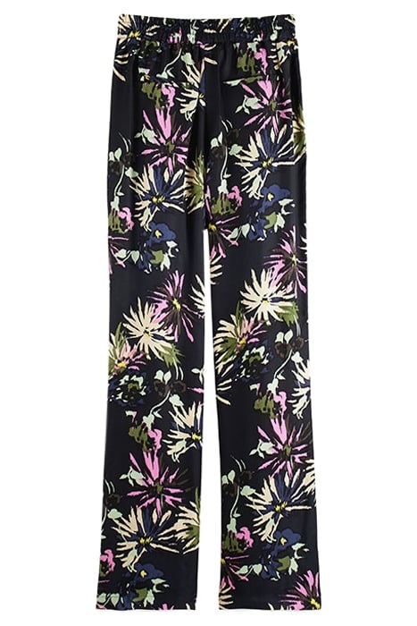 GIA - MID RISE WIDE LEG PRINTED SILKY TROUSERS ASTER BLACK 2