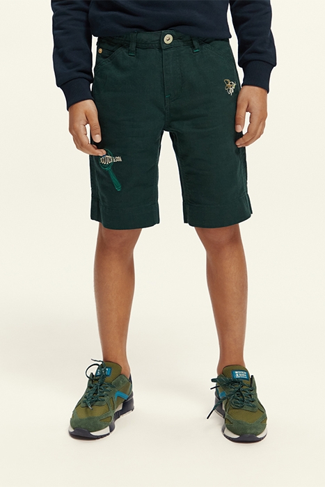 EMBROIDERED ARTWORK COTTON LINEN WORKER SHORTS FOREST 2