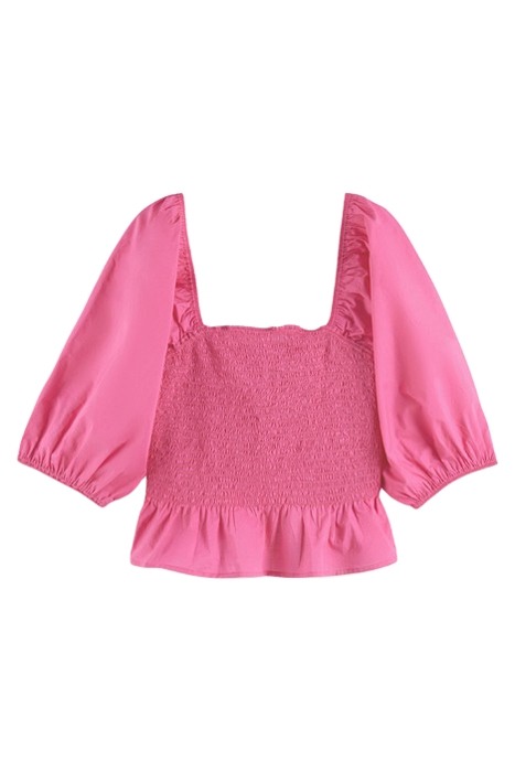 COTTON IN CONVERSION SMOCKED PUFF SLEEVE TOP PINK PUNCH 1