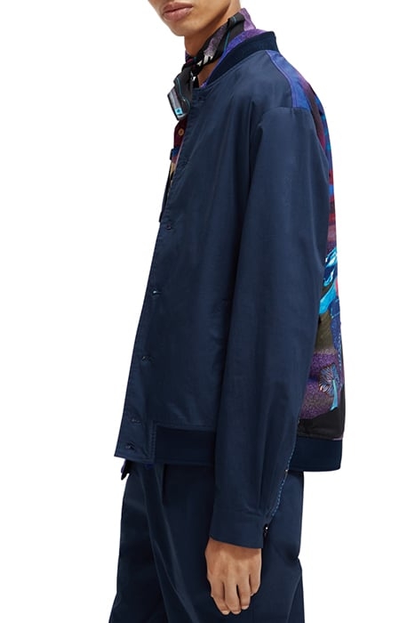 STRETCH POPLIN BOMBER JACKET WITH PRINTED BACK PANEL STEEL 6