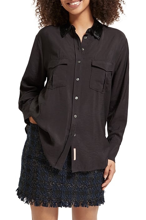 RELAXED FIT SHIRT WITH BEADED COLLAR AND CHEST POCKETS EVENI 1