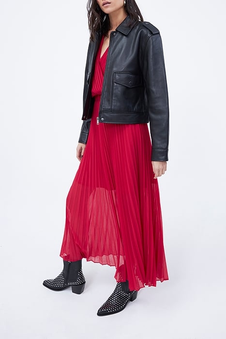 RED WRAP TOP FULLY PLEATED LONG DRESS 6