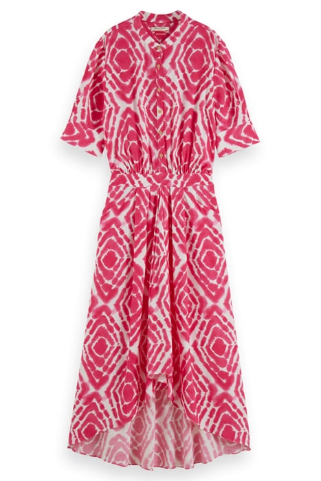 MIDI DRESS WITH HIGH LOW HEM DISCO TIE DYE POP PINK 4