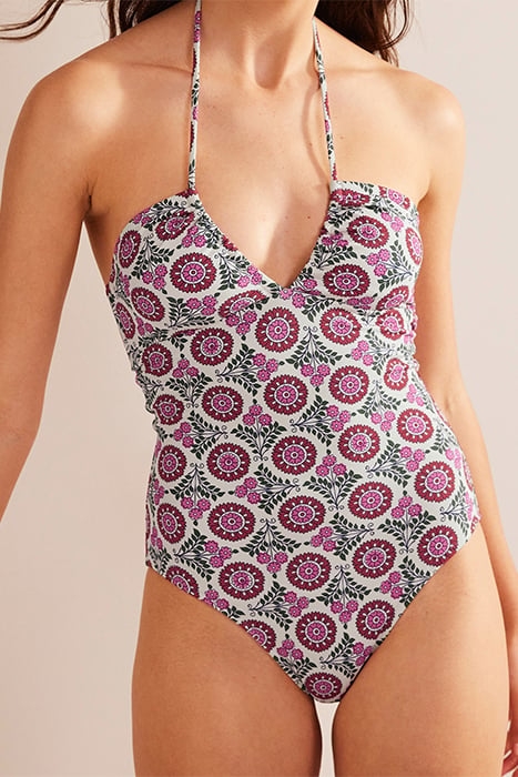 HALTERNECK BANDEAU SWIMSUIT GIN FIZZ, SUNFLOWER SPRIG 1