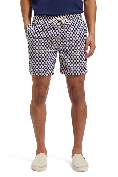 MID LENGTH SWIM SHORT MINI ALL OVER PRINT POLKA NAVY BLUE 1