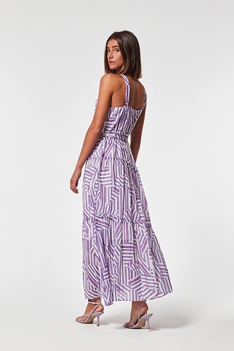 GEOMETRIC DRAW VOILE NIMES DRESS WHITE-PURPLE-8 2