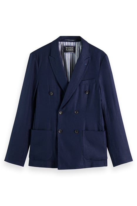 LINEN BLEND HERRINGBONE DOUBLE BREASTED BLAZER NAVY BLUE 4