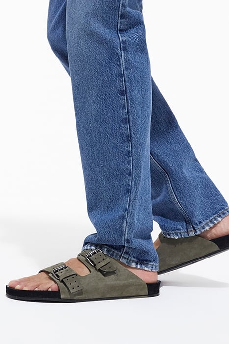 SUEDE LEATHER SANDAL WITH METAL BUCKLES KAKI 2