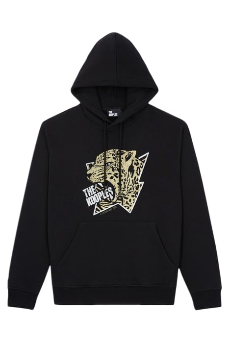 TIGER EMBROIDERED HOODED SWEATSHIRT BLACK-ANTIC GOLD 1