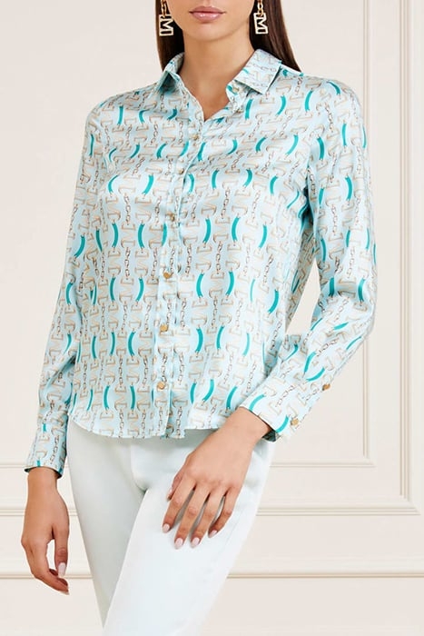 MELISSA PRINTED POLY GOLDEN MONOGRAM BUTTON-DOWN SHIRT GREE 1