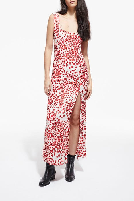LONG DRESS WITH SQUARE NECKLINE RED / WHITE 1
