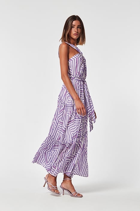 GEOMETRIC DRAW VOILE NIMES DRESS WHITE-PURPLE-8 3