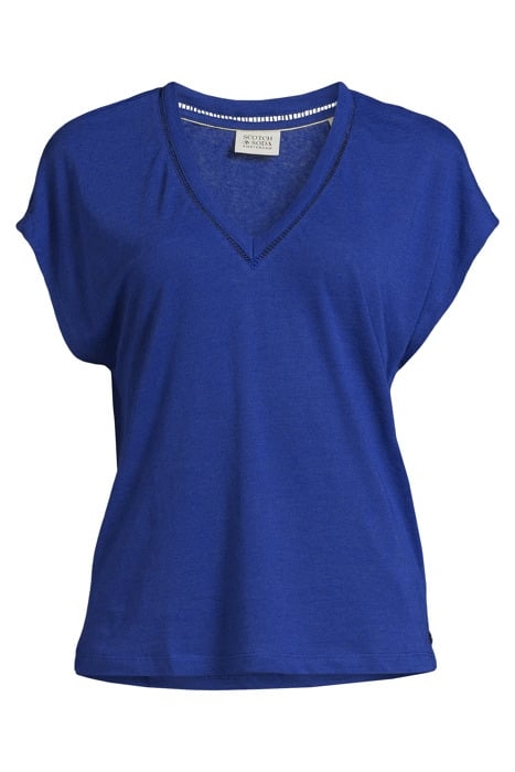 V-NECK LADDER DETAIL LOOSE FIT T-SHIRT ELECTRIC BLUE 3
