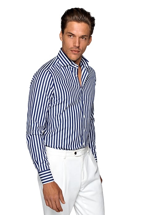 NAVY STRIPED TWILL EXTRA SLIM FIT SHIRT 1