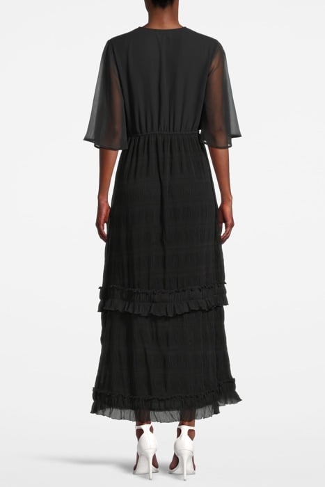 PLEATED GEORGETTE V-NECK MAXI DRESS BLACK 2