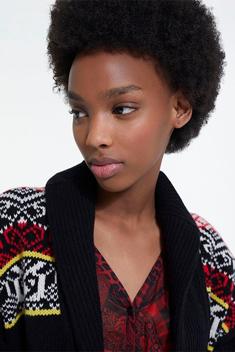 CARDGIGAN COL CHALE JACQUARD BLACK / RED / YELLOW 6