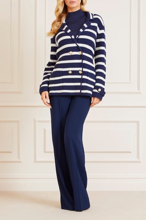 GAIA SWEATER WAFFLE BLUE AND WHITE CARDIGAN STRIP 3