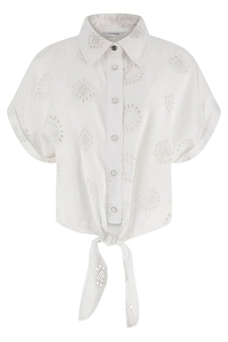 GUESS ECO SS BRIGITTE SATIN EMBRO SHIRT PURE WHITE MULTI 4