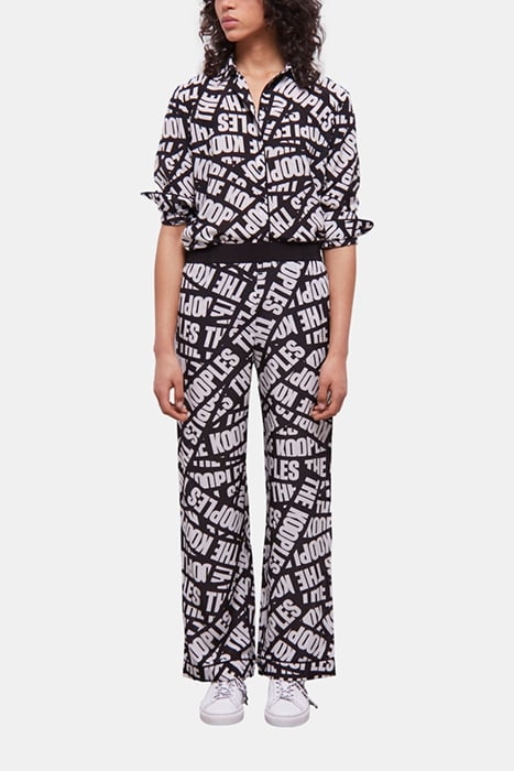 PANTALON JAMBE LARGE A TAILLE ELASTIQUEE BLACK / WHITE 1