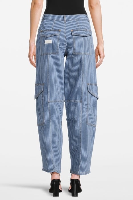 LIGHT STRIPE DENIM CARGO PANTS MID BLUE STONE 2