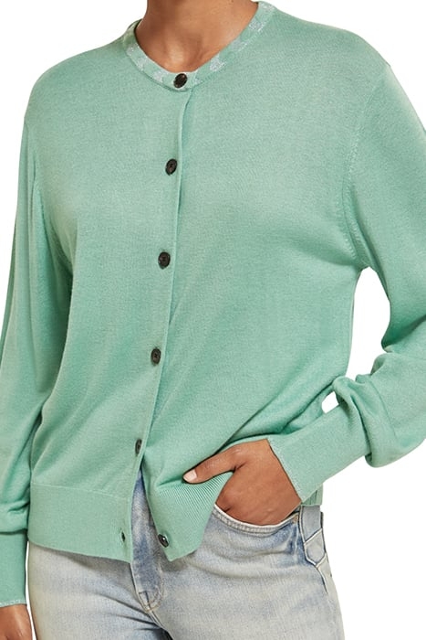 JACQUARD TRIM CREW NECK CARDIGAN FROZEN MINT 6