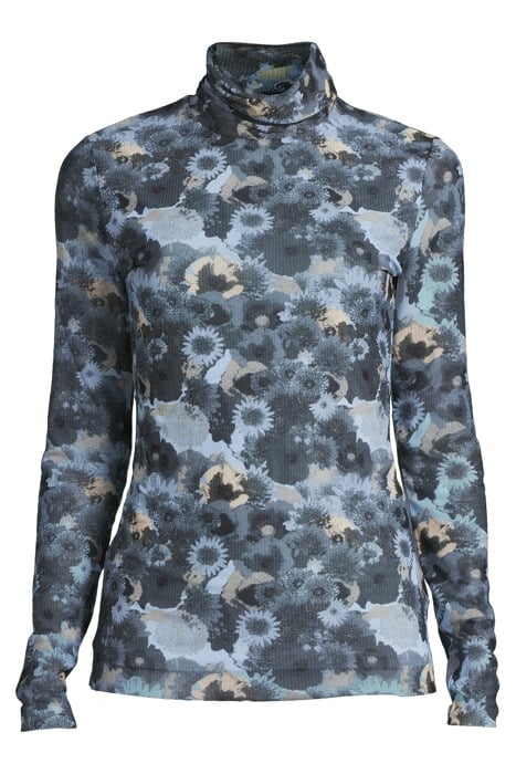 PRINTED MESH LONG SLEEVE ROLLNECK BRUNNERA BLUE 3