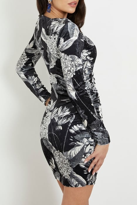 GUESS ECO LS TESS VELVET DRESS PHANTOM FLORA BLACK 2