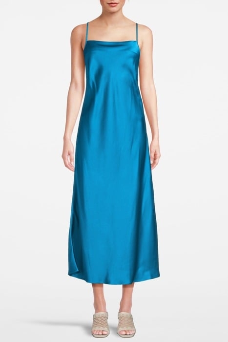 SATIN SLIPDRESS WITH BIAS CUT DEEP TURQUOISE 1