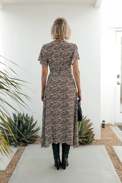 AVA ZEBRA REAL WRAP MAXI DRESS SS DARK BROWN 2