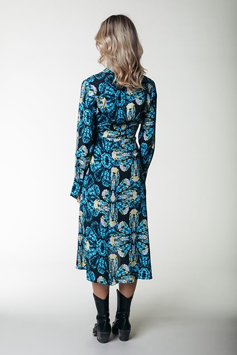 LEA DIGITAL FLOWER WRAP MIDI DRESS LS LIGHT BLUE 2