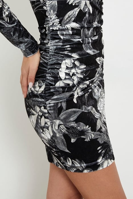 GUESS ECO LS TESS VELVET DRESS PHANTOM FLORA BLACK 5