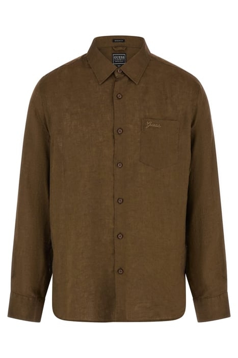 GUESS ECO LS ISLAND LINEN SHIRT GREEN CANTEEN 4