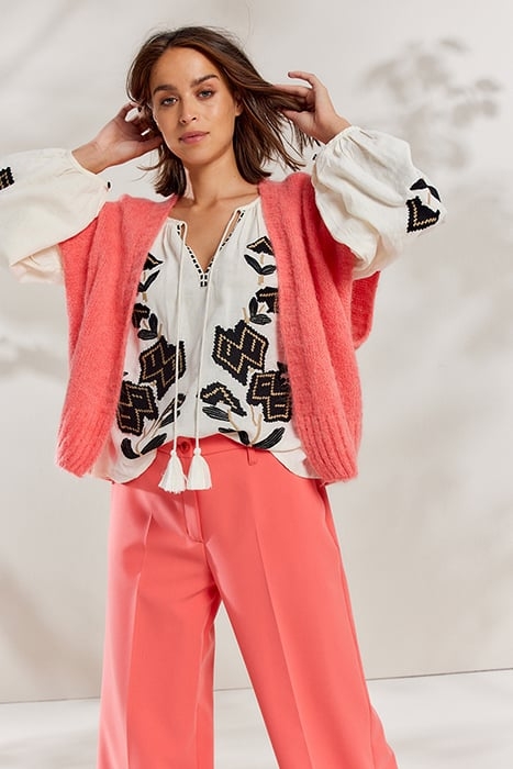 SLEEVELESS CARDIGAN MOHAIR BLEND KNIT BRIGHT CORAL 1