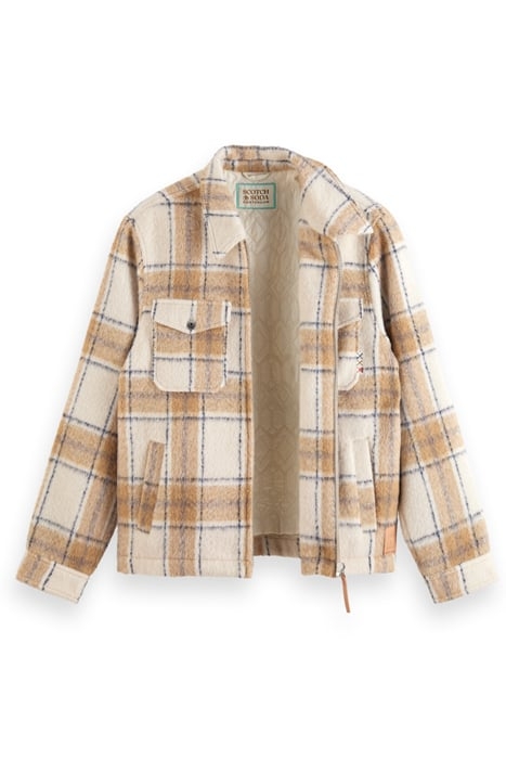 WOOL-BLEND ZIP-THRU CHECK OVERSHIRT OFFWHITE CAMEL CHECK 5