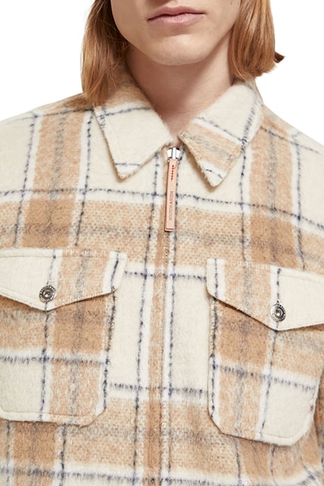 WOOL-BLEND ZIP-THRU CHECK OVERSHIRT OFFWHITE CAMEL CHECK 8
