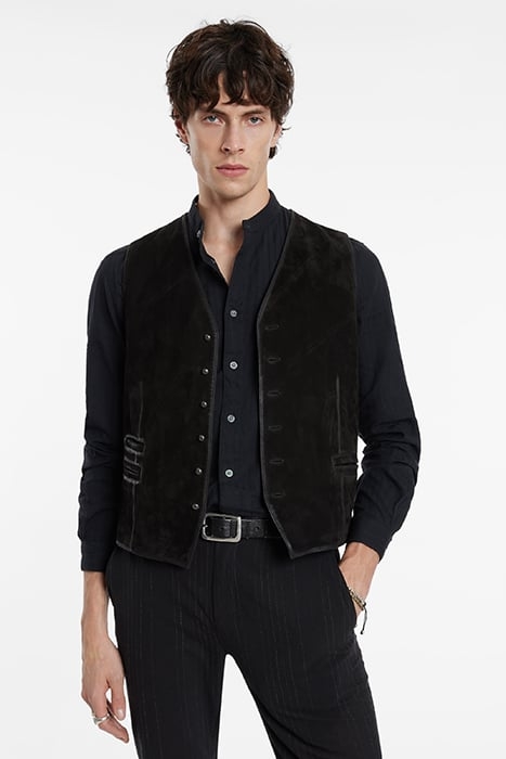 METAL BUTTON SUEDE VEST BLACK 1