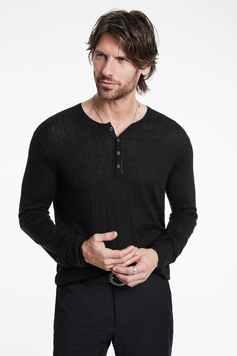 IVORA REGULAR FIT HENLEY WITH GRID STITC BLACK 1