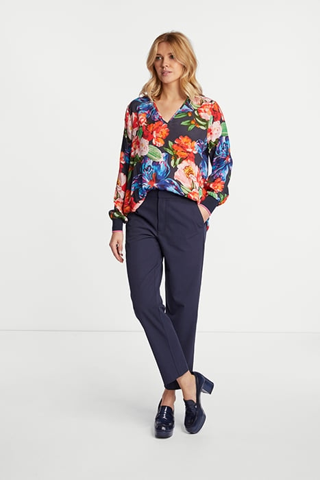 PRINTED V-NECK BLOUSE WITH KNIT CUFFS RED SALSA 2