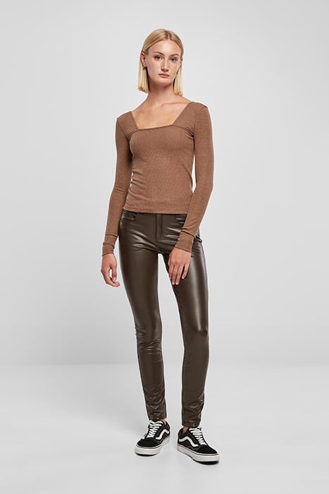 LADIES RIB SQUARED NECKLINE LONGSLEEVE DARKKHAKI 3