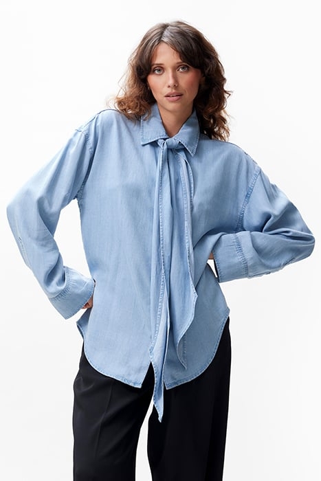 DENIM BLOUSE WITH DETACHABLE BOW LIGHT BLUE 1